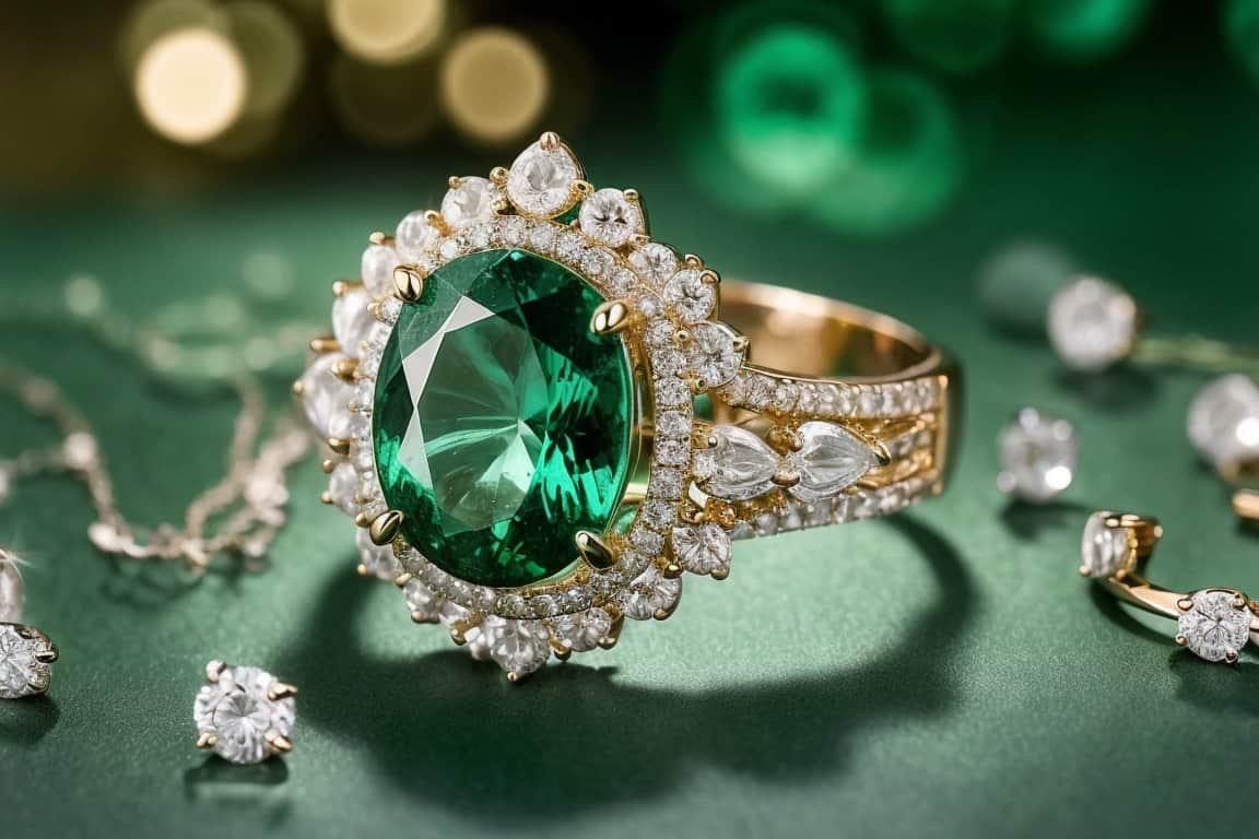 emerald green engagement ring