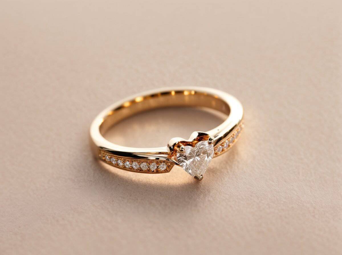 PhotoReal heart engagement ring simple and elegant gold 2