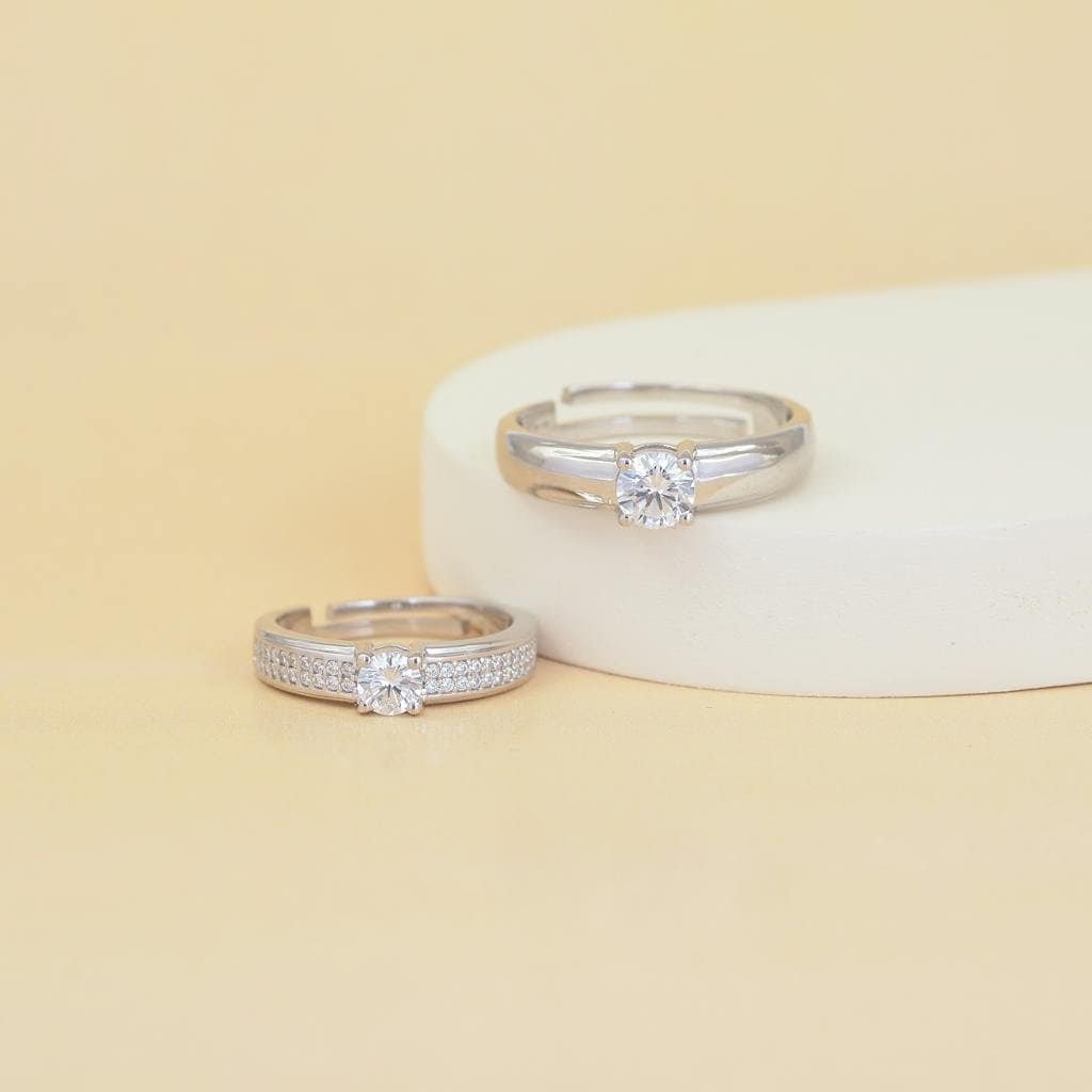 Close-up of Silver Engagement Rings with Gems